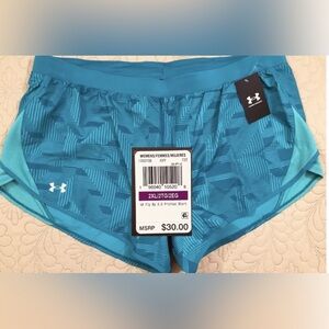 NEW..WOMEN 2XL UNDER ARMOUR FLY BY 2.0 PRINTED SHORTS..(COASTAL TEAL)